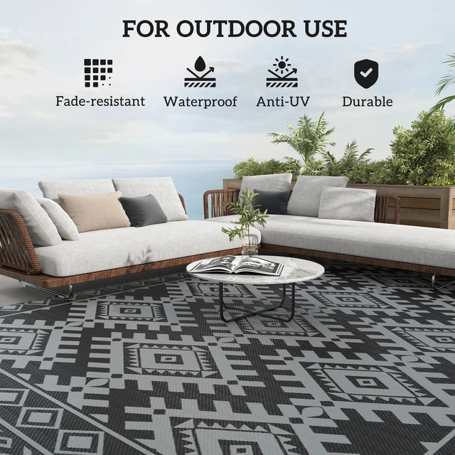 Alt view image 4 of 7 - Outdoor Rug for Patio, 9 Waterproof Large Mat Reversible Plastic Straw Rug for Decor Portable Outside Camping Area