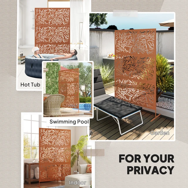 Alt view image 4 of 7 - Metal Outdoor Privacy Screen, 78 Inch 48 Inch Decorative Privacy Fence Screen Freestanding Outdoor Divider