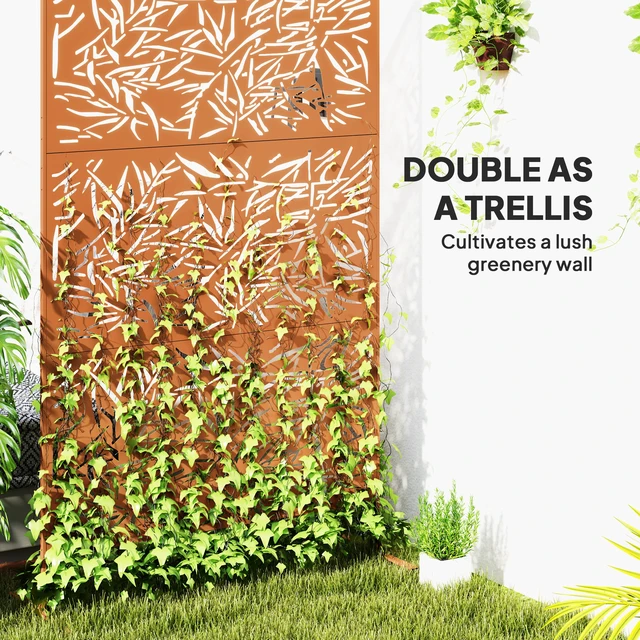 Alt view image 6 of 7 - Metal Outdoor Privacy Screen, 78 Inch 48 Inch Decorative Privacy Fence Screen Freestanding Outdoor Divider