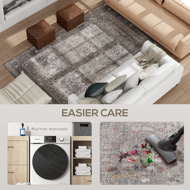 Alt view image 5 of 7 - Area Rug 5, Machine Washable Rug Non-Slip Floor Cover Foldable Carpet for Living Dining Mixed, Dark Brown, Chenille