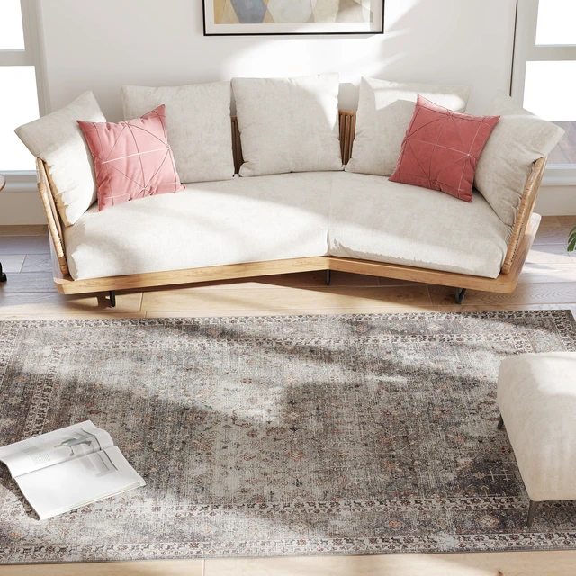 Alt view image 2 of 7 - Area Rug 5, Machine Washable Rug Non-Slip Floor Cover Foldable Carpet for Living Dining Mixed, Dark Brown, Chenille