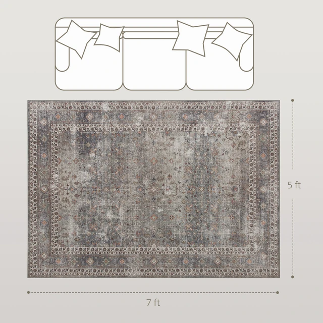 Alt view image 7 of 7 - Area Rug 5, Machine Washable Rug Non-Slip Floor Cover Foldable Carpet for Living Dining Mixed, Dark Brown, Chenille