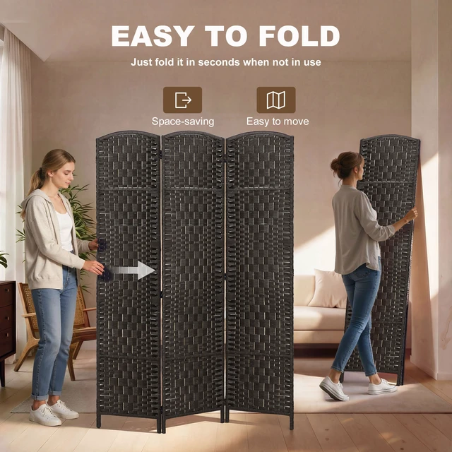 Alt view image 6 of 7 - Divider 3 Panel, Tall Folding Privacy Screen Freestanding Hand Woven Partition for Separation with 360° Hinges Paper