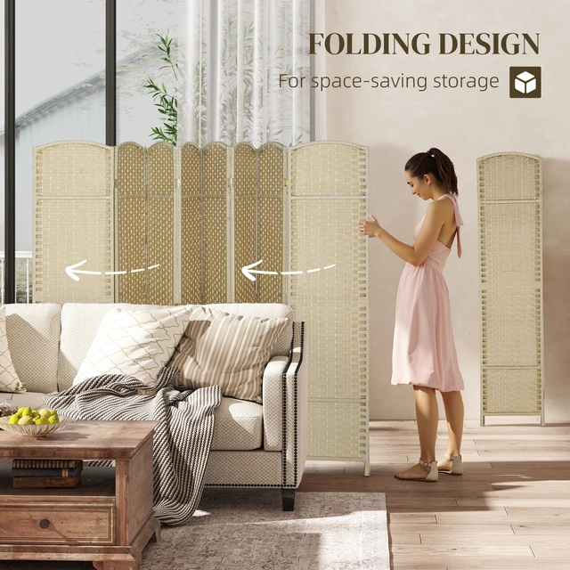 Alt view image 5 of 7 - Divider, 8 Panel Folding Privacy Screen Tall Freestanding Wall Partition, Beige, Polypropylene
