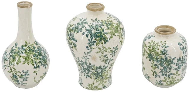 Alt view image 2 of 7 - Set Floral Ceramic Vases, l 5.3 8 Inch m 4.3 8 Inch 4 4x5.5, Blue Cream Green, Vases Jars