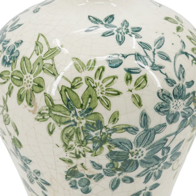 Alt view image 6 of 7 - Set Floral Ceramic Vases, l 5.3 8 Inch m 4.3 8 Inch 4 4x5.5, Blue Cream Green, Vases Jars