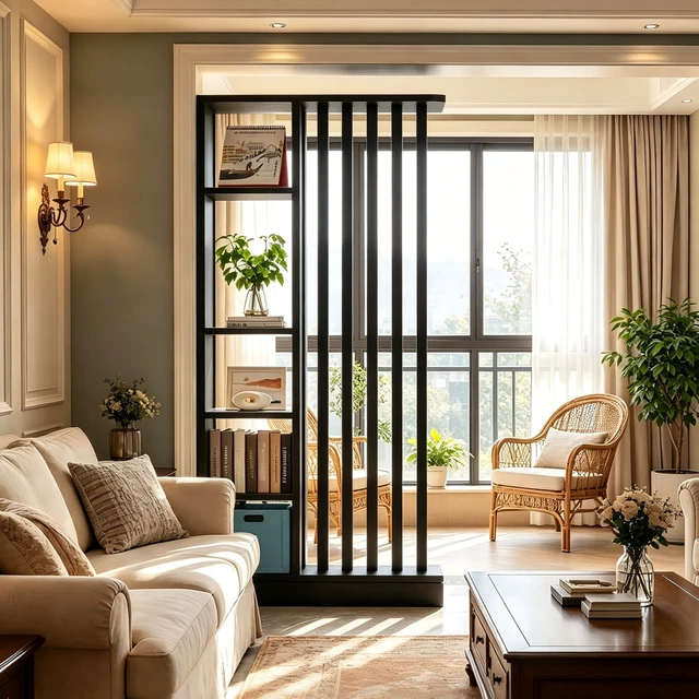 Alt view image 2 of 7 - Freestanding Divider with Storage Shelves, Slatted Partition Bookcase Decorative Privacy Divider for Living Entryway