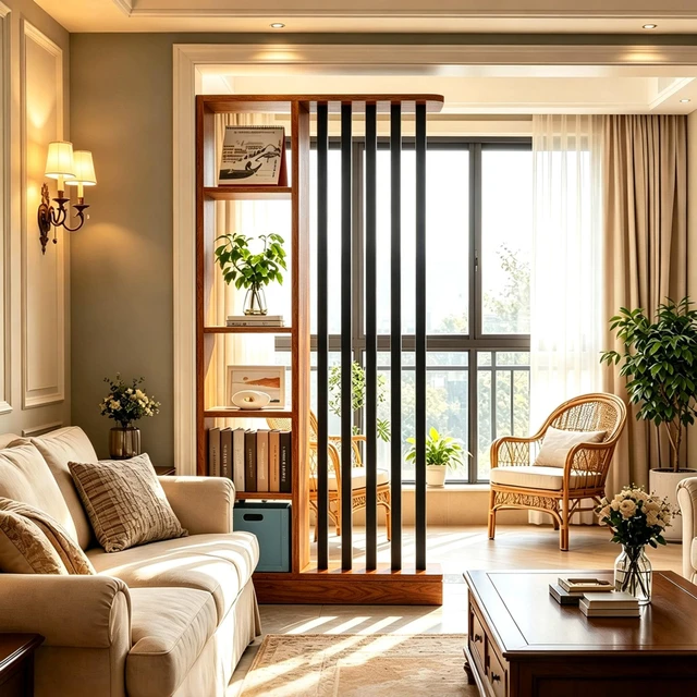 Alt view image 2 of 7 - Freestanding Divider with Storage Shelves, Slatted Partition Bookcase Decorative Privacy Divider for Living Entryway