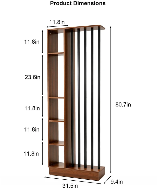 Alt view image 6 of 7 - Freestanding Divider with Storage Shelves, Slatted Partition Bookcase Decorative Privacy Divider for Living Entryway