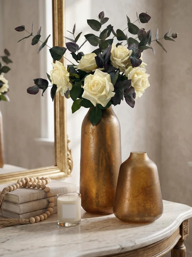 Alt view image 7 of 7 - 9 Inch Glass Vase for Decor, Flower Vase Table Centerpieces, Amber, Jars