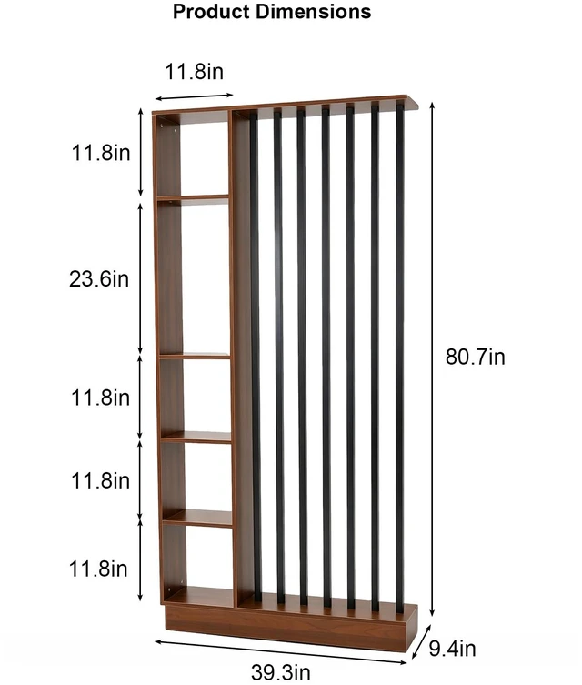 Alt view image 6 of 7 - Freestanding Divider with Storage Shelves, Slatted Partition Bookcase Privacy Screen with Bars Decorative Divider