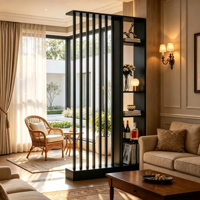 Alt view image 2 of 7 - Freestanding Divider with Storage Shelves, Slatted Partition Bookcase Decorative Privacy Screen Divider for Living