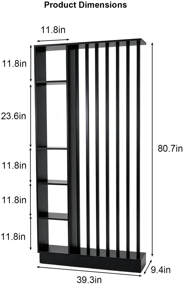 Alt view image 6 of 7 - Freestanding Divider with Storage Shelves, Slatted Partition Bookcase Decorative Privacy Screen Divider for Living