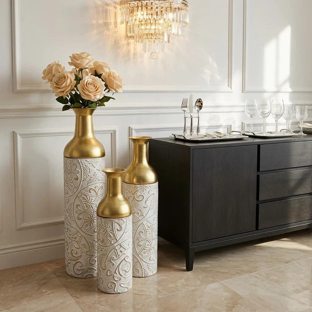Main image of Metal Vases Floor Vases, Tall Decor Metal Set Large Glazed Decorative for Wedding Decoration for Living Entryway, White