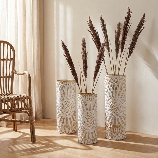 Alt view image 6 of 7 - Floor Vase Set, Tall Decorative Floor Vases Standing Large for Living Textured Decorative Tall Antique White Gold