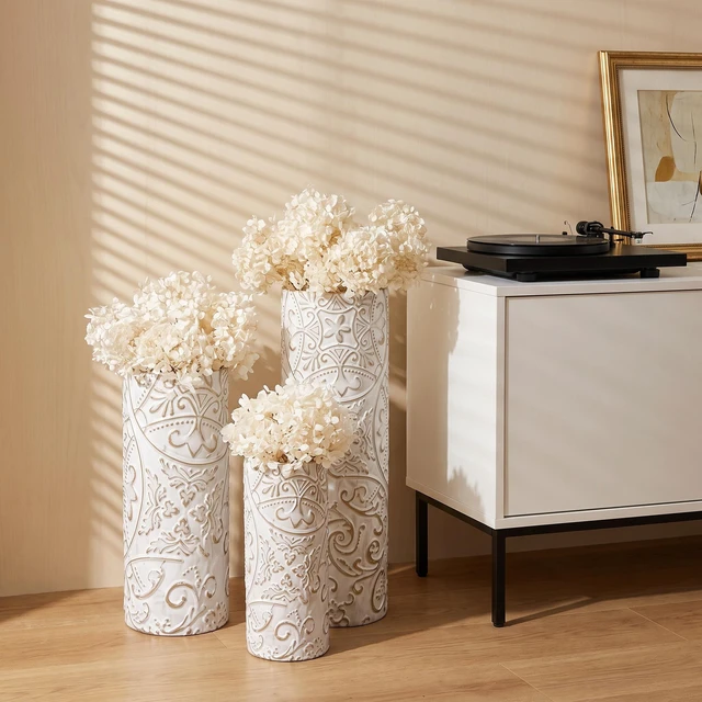 Alt view image 2 of 7 - Metal Vases Floor Vases, Tall Decor Metal Set Large Glazed Decorative for Wedding Decoration for Living Entryway, White