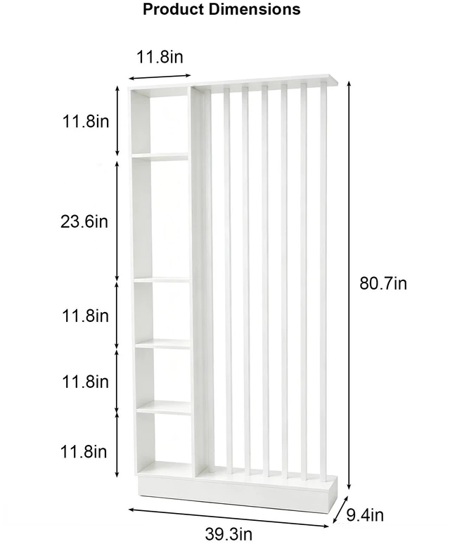 Alt view image 6 of 7 - Freestanding Divider with Storage Shelves, Slatted Partition Bookcase Decorative Privacy Screen Divider for Living