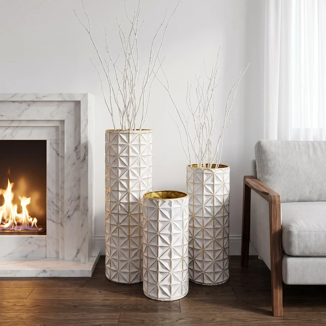 Alt view image 2 of 7 - Floor Metal Vase Set, Tall Textured Geometric Metal Decorative Floor Vases Large for Living Entryway Decor Suitable