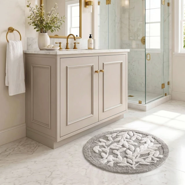 Alt view image 2 of 7 - 25 Inch Cotton Tufted Bath Rug, Grey, Rugs