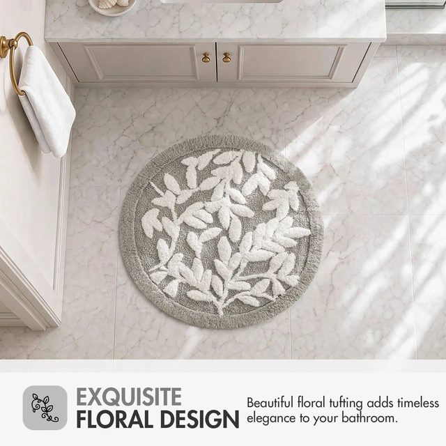 Alt view image 7 of 7 - 25 Inch Cotton Tufted Bath Rug, Grey, Rugs