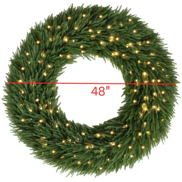 Alt view image 5 of 7 - 48 in Artificial Norfolk Christmas Wreath, Pre Lit with LED Lights Holiday Decoration for Entryway Decor, Green, Fabric