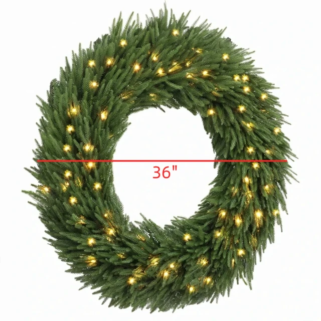 Alt view image 3 of 7 - 36 Inch Pre Lit Norfolk Artificial Christmas Wreath, Festive Entryway Decoration Equipped with Built in LED Lights