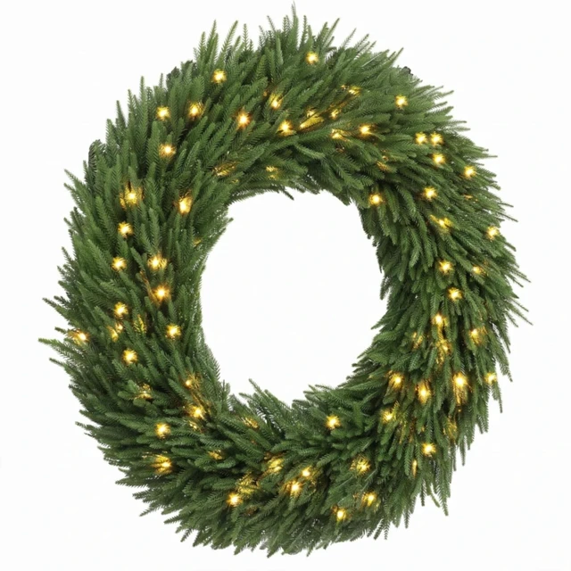 Alt view image 6 of 7 - 36 Inch Pre Lit Norfolk Artificial Christmas Wreath, Festive Entryway Decoration Equipped with Built in LED Lights