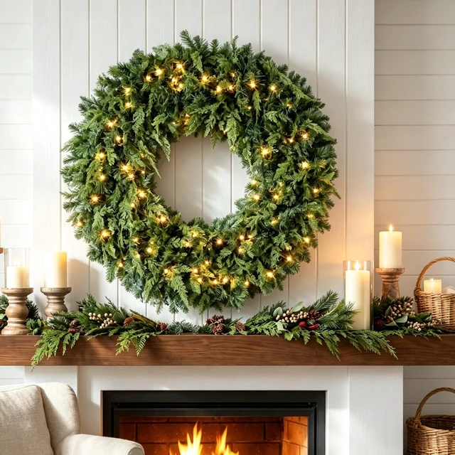 Alt view image 2 of 7 - 48 Inch Pre Lit Crestwood Spruce Artificial Christmas Wreath, Holiday Door Decor with Decorative Bow LED Lights