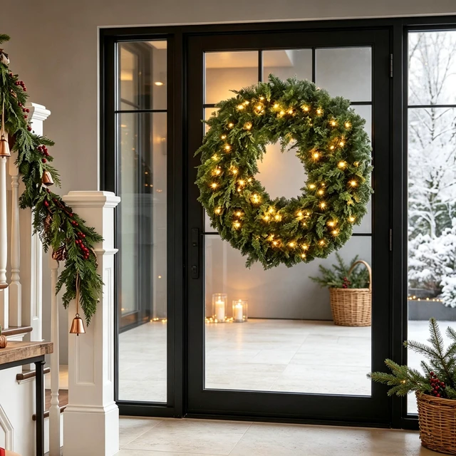 Main image of 36 Inch Pre Lit Crestwood Spruce Artificial Christmas Wreath, Holiday Door Decor with Decorative Bow LED Lights