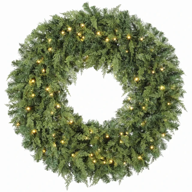 Alt view image 2 of 7 - 36 Inch Pre Lit Crestwood Spruce Artificial Christmas Wreath, Holiday Door Decor with Decorative Bow LED Lights