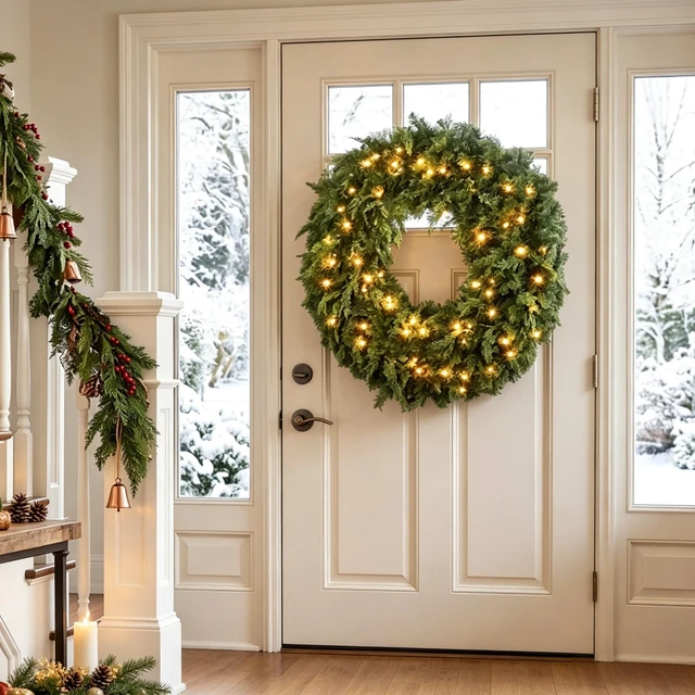 Alt view image 3 of 7 - 36 Inch Pre Lit Crestwood Spruce Artificial Christmas Wreath, Holiday Door Decor with Decorative Bow LED Lights