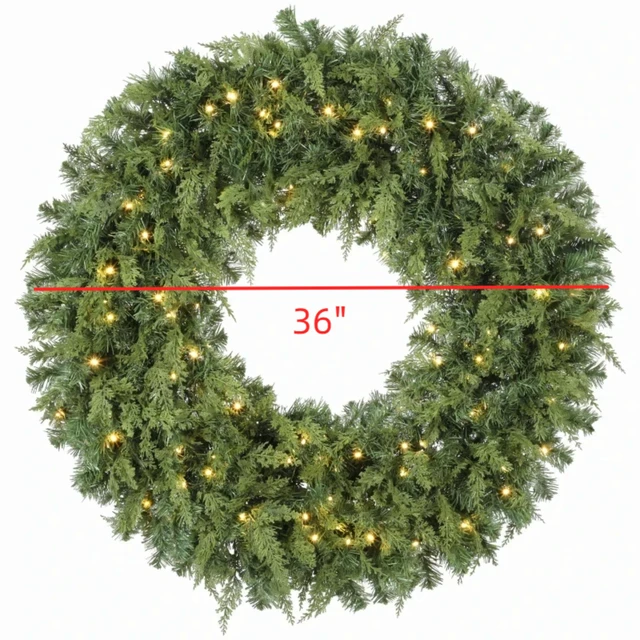 Alt view image 4 of 7 - 36 Inch Pre Lit Crestwood Spruce Artificial Christmas Wreath, Holiday Door Decor with Decorative Bow LED Lights