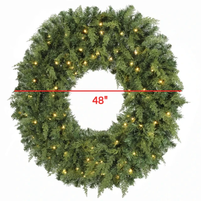 Alt view image 4 of 7 - 48 Inch Pre Lit Crestwood Spruce Artificial Christmas Wreath, Holiday Door Decor with Decorative Bow LED Lights