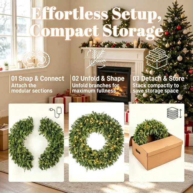 Alt view image 6 of 7 - 36 Inch Pre Lit Crestwood Spruce Artificial Christmas Wreath, Holiday Door Decor with Decorative Bow LED Lights