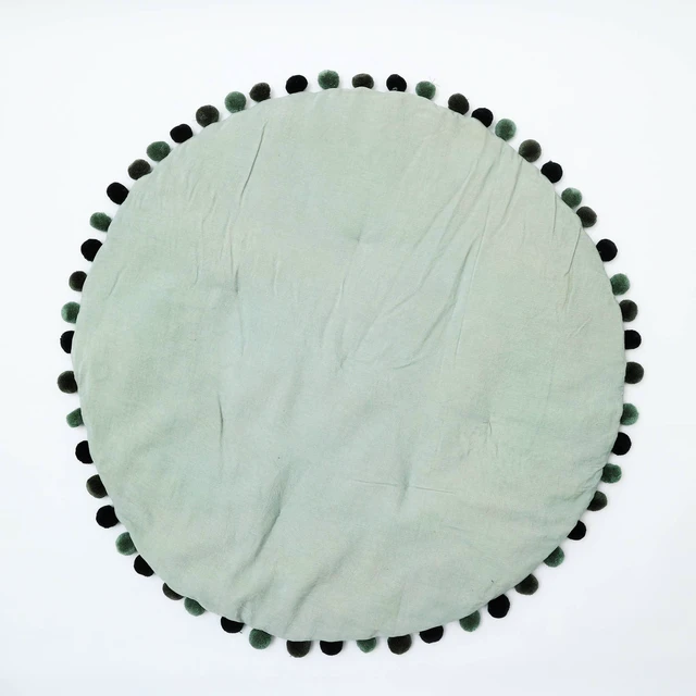Main image of Cotton Soft and Fine Velvet Round Playmat with Pom, Light Green, Rugs