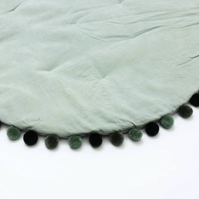 Alt view image 2 of 5 - Cotton Soft and Fine Velvet Round Playmat with Pom, Light Green, Rugs
