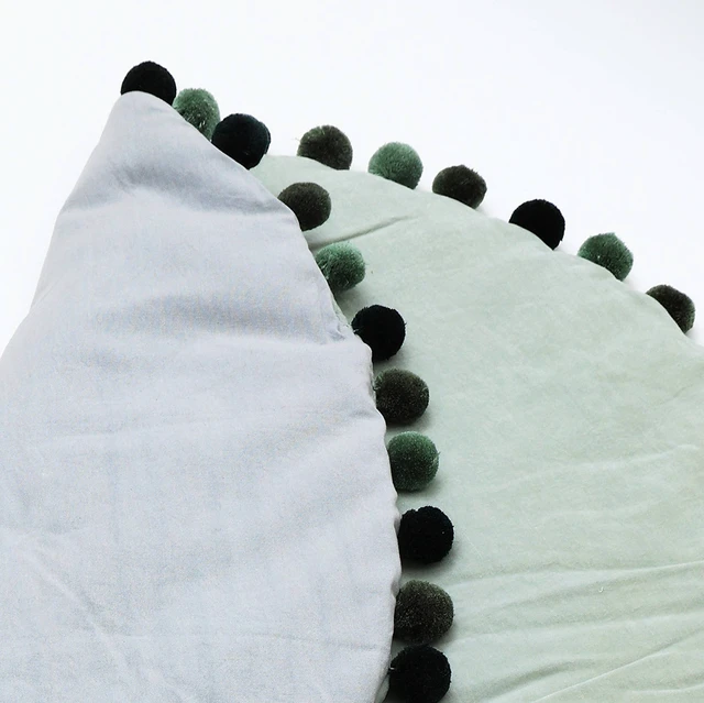 Alt view image 5 of 5 - Cotton Soft and Fine Velvet Round Playmat with Pom, Light Green, Rugs
