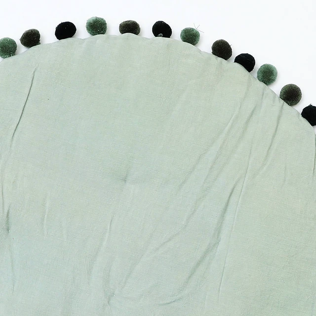 Alt view image 4 of 5 - Cotton Soft and Fine Velvet Round Playmat with Pom, Light Green, Rugs