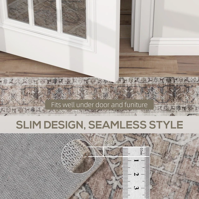 Alt view image 2 of 7 - 4 Area Rug, Machine Washable Rug Non-Slip Distressed Floor Carpet for Living Dining, Brown, Polyester, Rugs