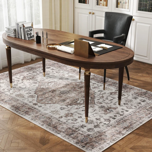 Alt view image 3 of 7 - 4 Area Rug, Machine Washable Rug Non-Slip Distressed Floor Carpet for Living Dining, Brown, Polyester, Rugs