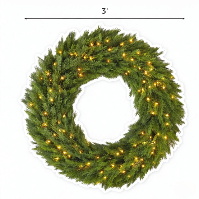 Alt view image 6 of 7 - 36 in Pre Lit Norwegian Spruce Christmas Wreath with LED Lights, Holiday Front Door Decoration, Green, Plastic