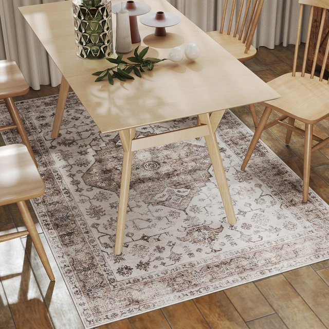 Alt view image 4 of 7 - 4 Area Rug, Machine Washable Rug Non-Slip Distressed Floor Carpet for Living Dining, Brown, Polyester, Rugs