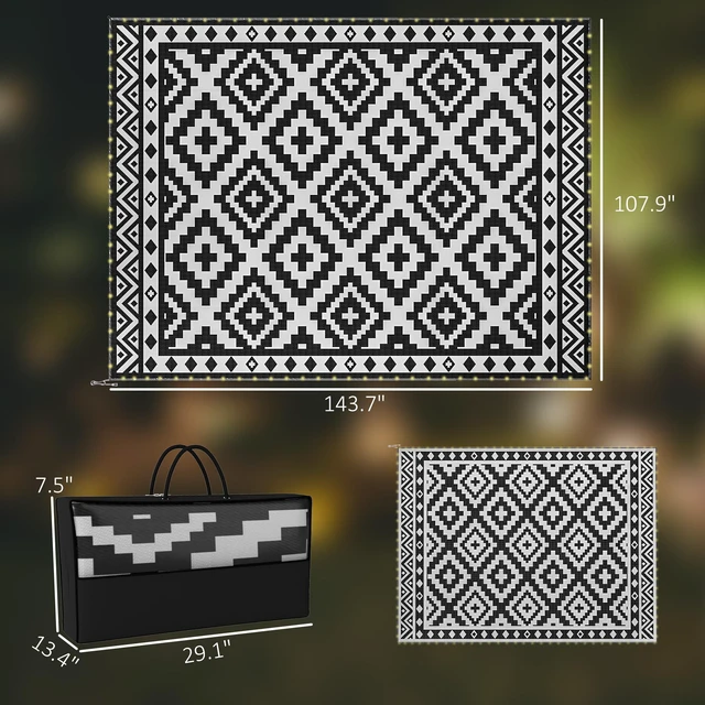 Alt view image 7 of 7 - Reversible Outdoor Rug Carpet, 12 Waterproof Plastic Straw Rug Portable Camping Mat with LED String Lights Floor Mat