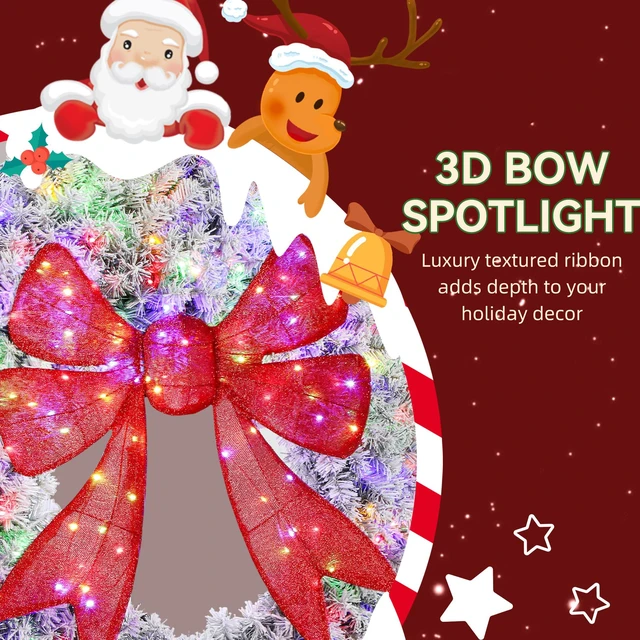 Alt view image 4 of 7 - 48 in Flocked Pre Lit Artificial Christmas Wreath with Bow, Lighting Modes Front Door Christmas Wreath with Remote LED