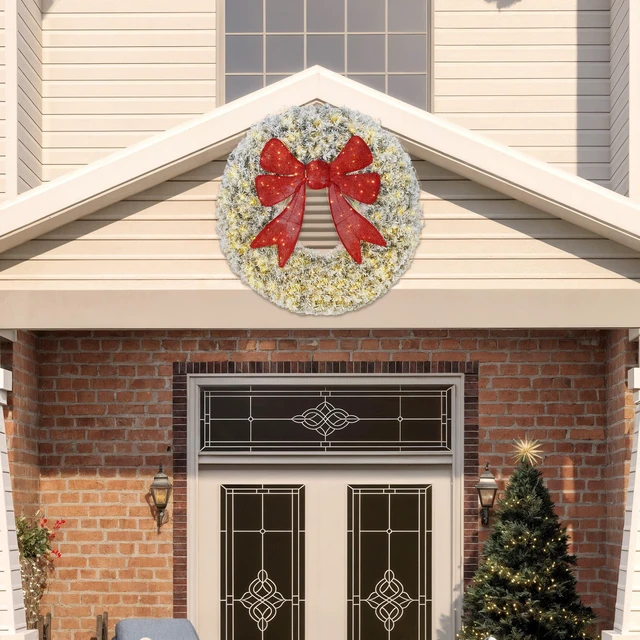 Alt view image 2 of 7 - 48 in Flocked Pre Lit Artificial Christmas Wreath with Bow, Lighting Modes Front Door Christmas Wreath with Remote LED