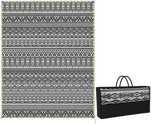 Main image of Reversible Outdoor Rug Carpet with USB Lights, 10 Plastic Straw Rug Patio Mat Portable Camping Mat with Carry Bag