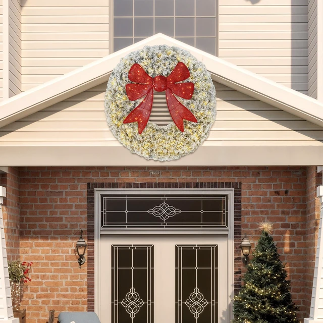 Alt view image 2 of 7 - 60 in Flocked Pre Lit Artificial Christmas Wreath with Bow, Lighting Modes Front Door Christmas Wreath with Remote LED