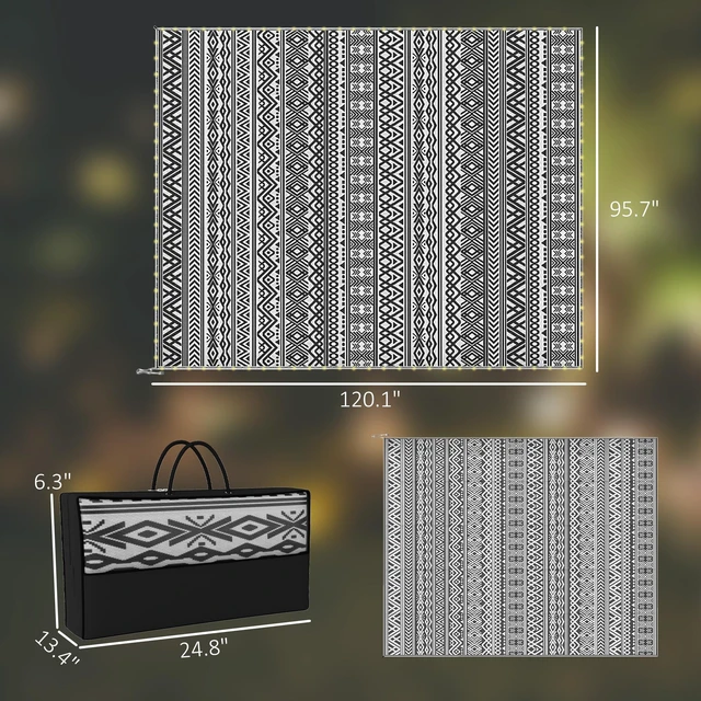 Alt view image 7 of 7 - Reversible Outdoor Rug Carpet with USB Lights, 10 Plastic Straw Rug Patio Mat Portable Camping Mat with Carry Bag
