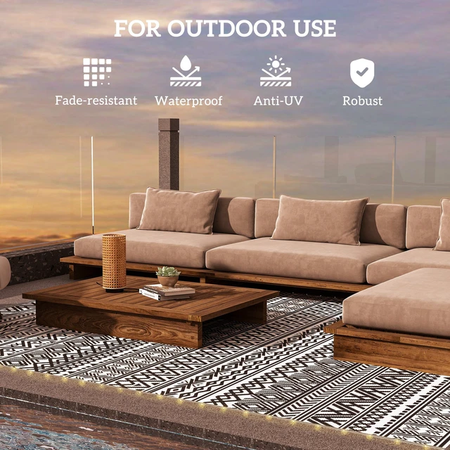 Alt view image 4 of 7 - Reversible Outdoor Rug Carpet with USB Lights, 10 Plastic Straw Rug Patio Mat Portable Camping Mat with Carry Bag