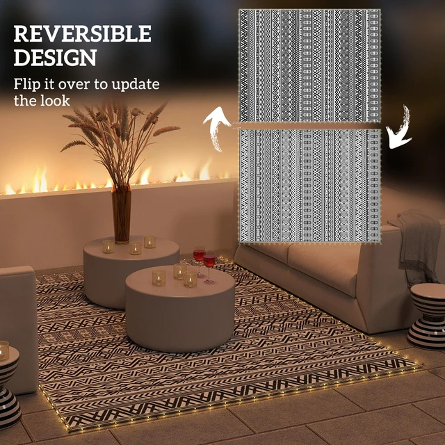 Alt view image 5 of 7 - Reversible Outdoor Rug Carpet with USB Lights, 10 Plastic Straw Rug Patio Mat Portable Camping Mat with Carry Bag